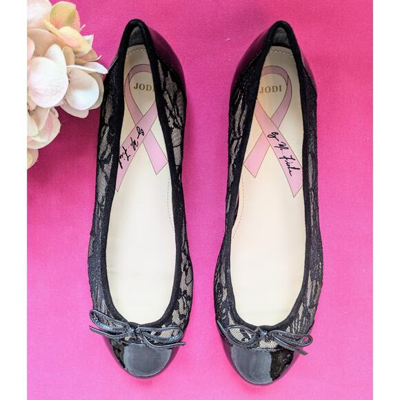 NEW Marc Fisher Jodi Black Leather Ballet Flats Floral Lace Cap Toe Bow Size 5.5 - Picture 5 of 12